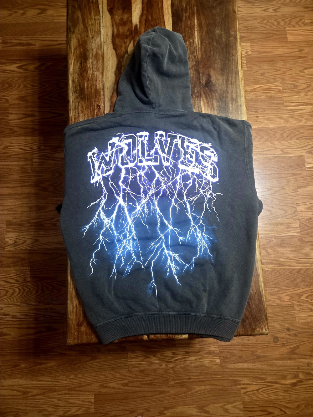 Darc Sport Black Hoodie with Blue Lightning & Wolves Graphic